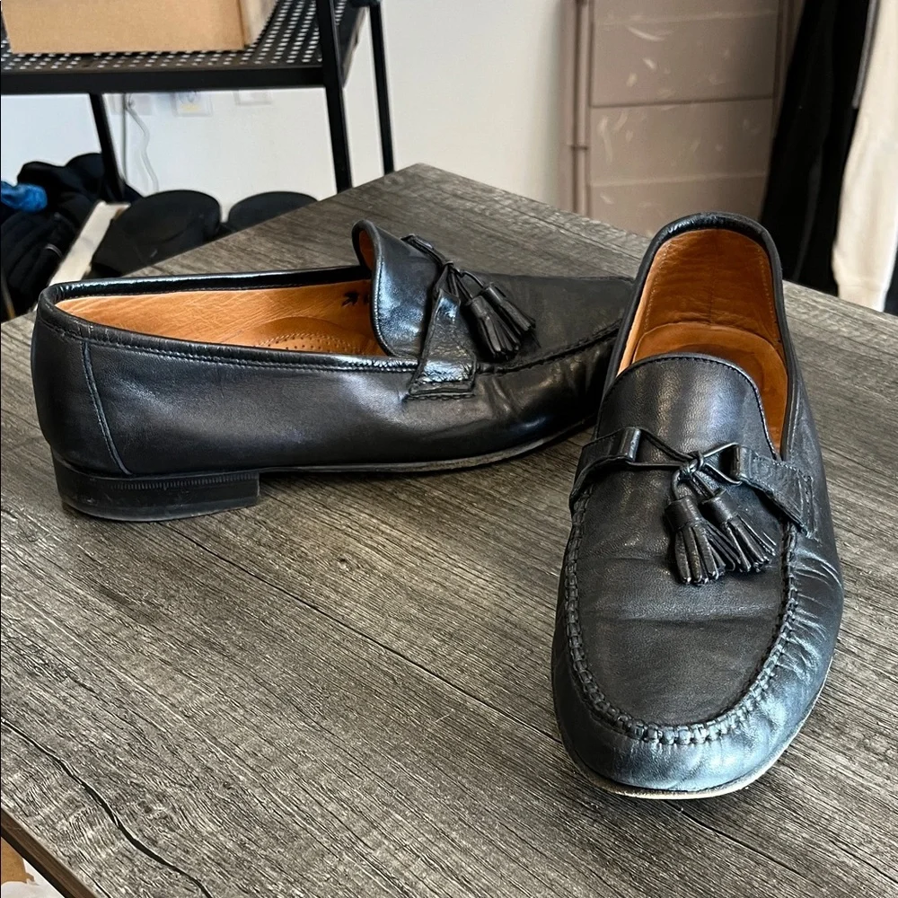 Black Leather Tassel Loafers - Picture 1 of 5